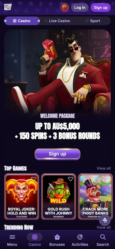 CasinoBossy – uvítací bonus a nabídka online automatů